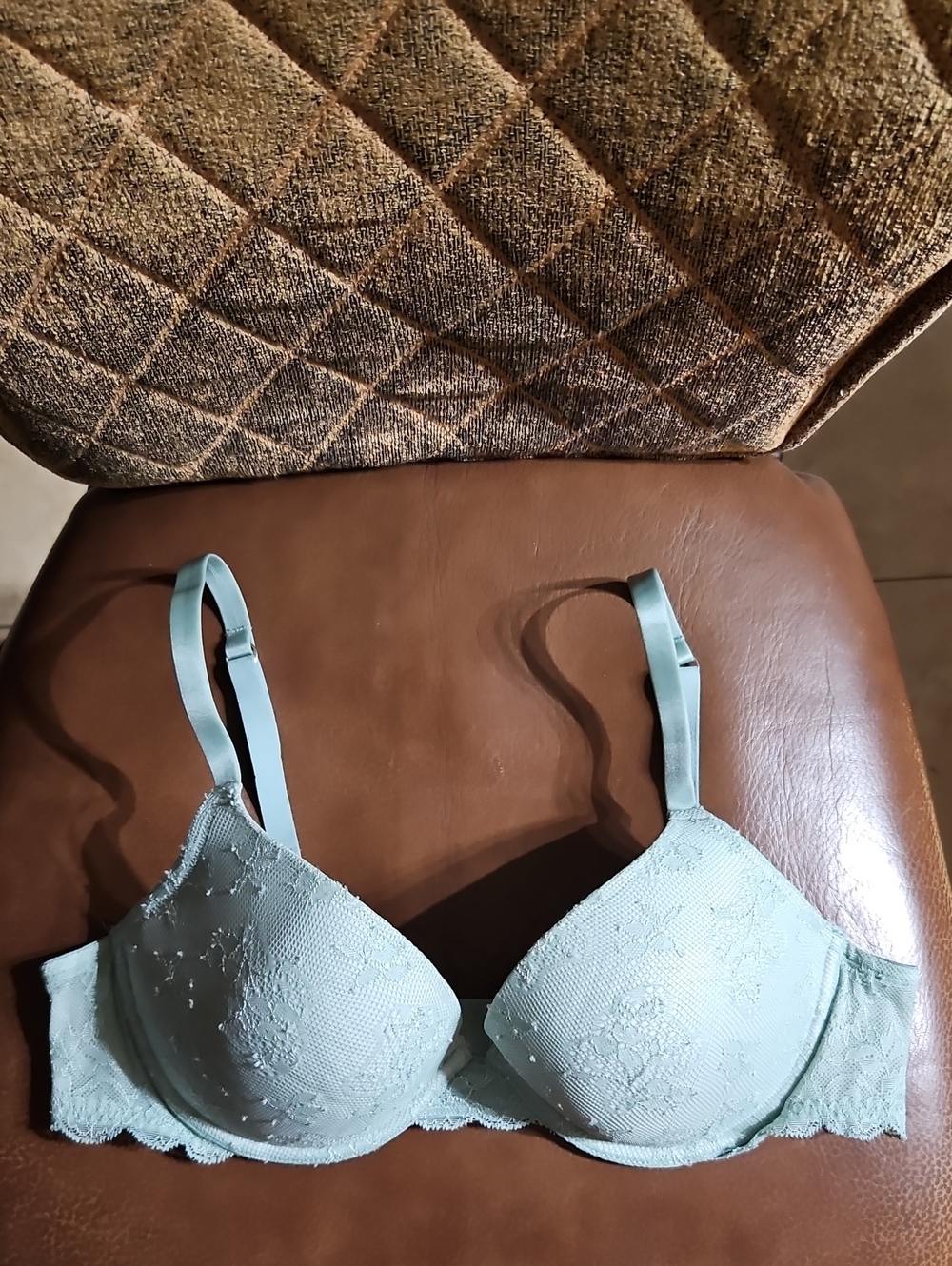 Victoria's Secret Biofit Demi Uplift T-Shirt Underwire Green Floral Lace Bra